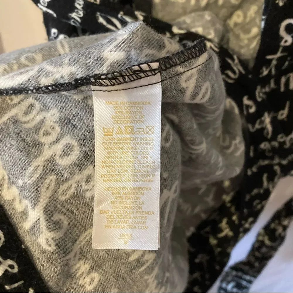 Kate Spade Dream a Little Dream Flannel Robe Medium Black White Script Words